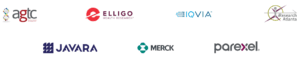 Logos of AGTC, Elligo, IQVIA, Iresearch Atlanta, Javara, Merck, parexel